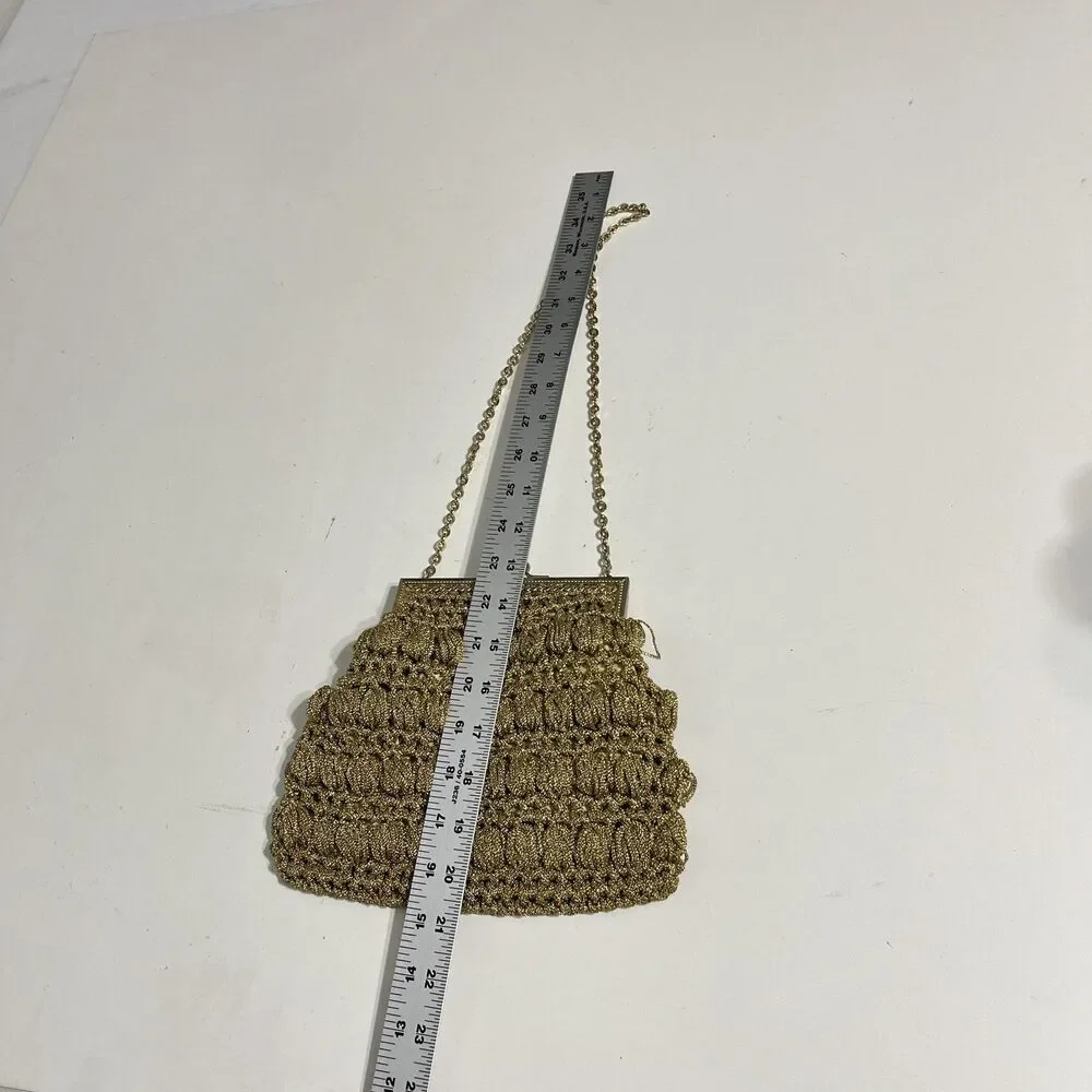 Vintage Delill Shoulder Bag Womens Mini Gold Metallic Crochet Evening Italy